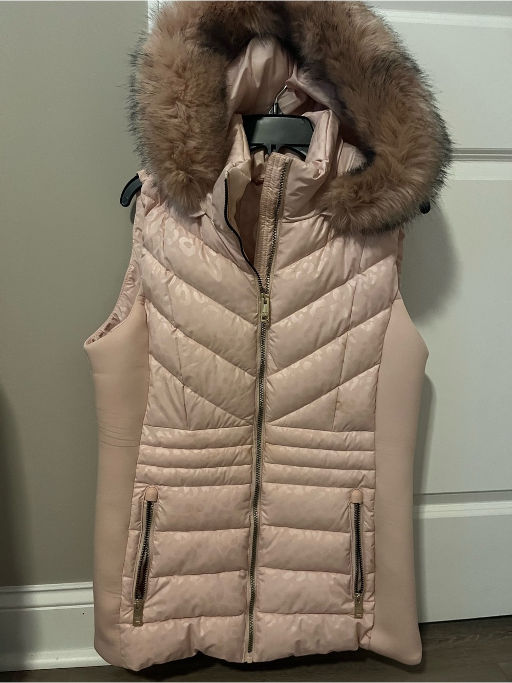 Michael Kors Pink Quilted Faux-Fur Hooded Puffer Vest